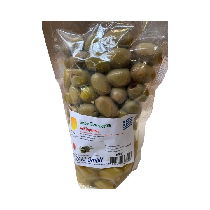 Thraki Oliven Grün mit Peperoni 800gr 