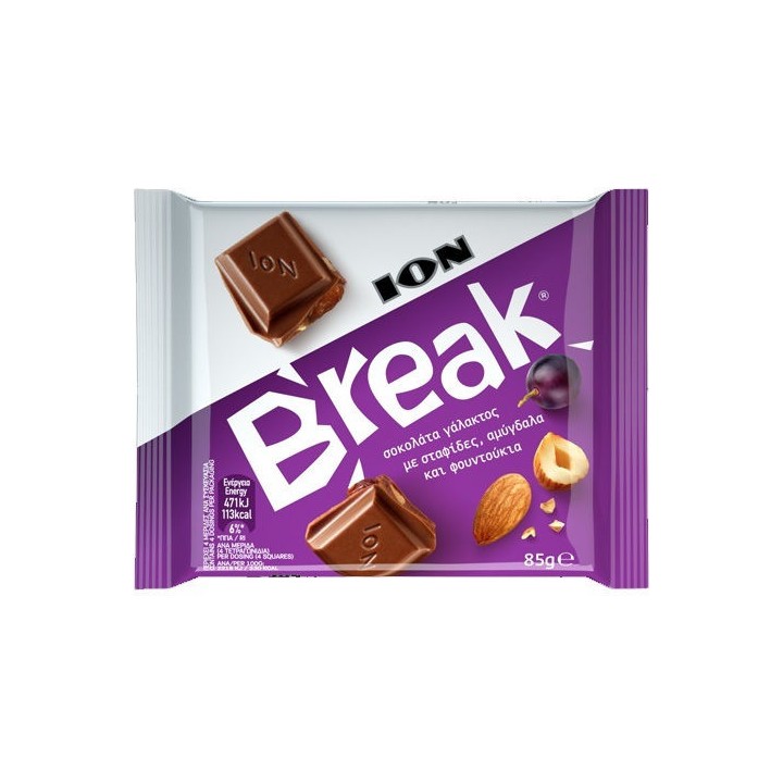 ION Break Milchschokolade mit Rosinen, Nüsse 85gr 