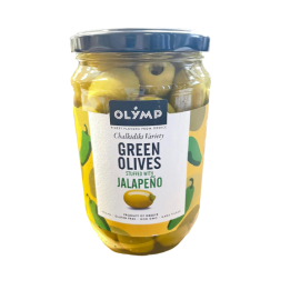 OLYMP Oliven grün gefüllt mit Jalapenos 720gr (Glas)