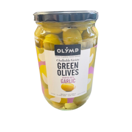 OLYMP Oliven grün gefüllt mit Knoblauch 720gr (Glas)