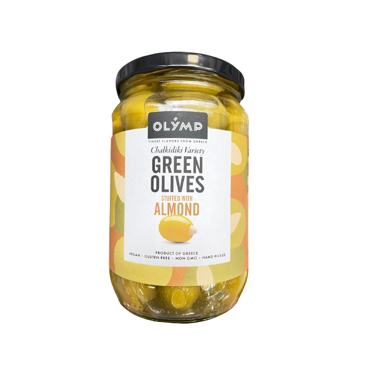 OLYMP Oliven grün gefüllt mit Mandeln 720gr (Glas)