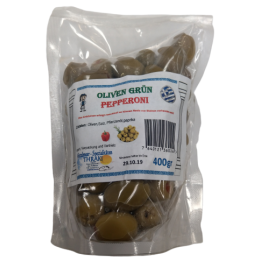 Thraki Oliven Grün mit Peperoni 400gr